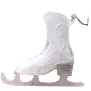 GLASS FIGURE SKATE ORNAMENT WITH SILVER GLITTER
